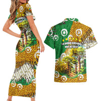 Equatorial Guinea Baobab Tree Couples Matching Short Sleeve Bodycon Dress and Hawaiian Shirt with Tribal Patterns and Heritage Quote