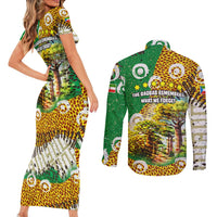 Equatorial Guinea Baobab Tree Couples Matching Short Sleeve Bodycon Dress and Long Sleeve Button Shirt with Tribal Patterns and Heritage Quote