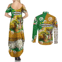 Equatorial Guinea Baobab Tree Couples Matching Summer Maxi Dress and Long Sleeve Button Shirt with Tribal Patterns and Heritage Quote