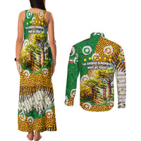 Equatorial Guinea Baobab Tree Couples Matching Tank Maxi Dress and Long Sleeve Button Shirt with Tribal Patterns and Heritage Quote