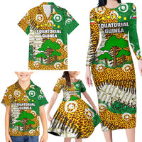 Equatorial Guinea Baobab Tree Family Matching Long Sleeve Bodycon Dress and Hawaiian Shirt with Tribal Patterns and Heritage Quote