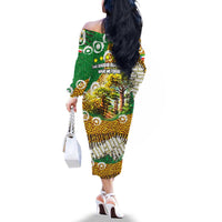 Equatorial Guinea Baobab Tree Family Matching Off The Shoulder Long Sleeve Dress and Hawaiian Shirt with Tribal Patterns and Heritage Quote