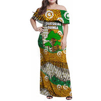 Equatorial Guinea Baobab Tree Family Matching Off Shoulder Maxi Dress and Hawaiian Shirt with Tribal Patterns and Heritage Quote