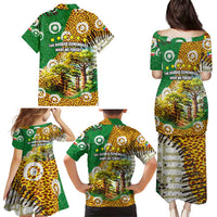 Equatorial Guinea Baobab Tree Family Matching Puletasi and Hawaiian Shirt with Tribal Patterns and Heritage Quote