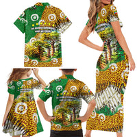 Equatorial Guinea Baobab Tree Family Matching Short Sleeve Bodycon Dress and Hawaiian Shirt with Tribal Patterns and Heritage Quote