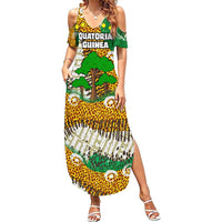 Equatorial Guinea Baobab Tree Family Matching Summer Maxi Dress and Hawaiian Shirt with Tribal Patterns and Heritage Quote