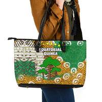 Equatorial Guinea Baobab Tree Leather Tote Bag with Tribal Patterns and Heritage Quote