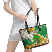 Equatorial Guinea Baobab Tree Leather Tote Bag with Tribal Patterns and Heritage Quote