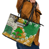 Equatorial Guinea Baobab Tree Leather Tote Bag with Tribal Patterns and Heritage Quote