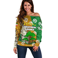 Equatorial Guinea Baobab Tree Off Shoulder Sweater with Tribal Patterns and Heritage Quote