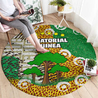 Equatorial Guinea Baobab Tree Round Carpet with Tribal Patterns and Heritage Quote
