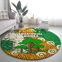 Equatorial Guinea Baobab Tree Round Carpet with Tribal Patterns and Heritage Quote