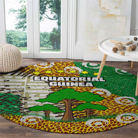 Equatorial Guinea Baobab Tree Round Carpet with Tribal Patterns and Heritage Quote