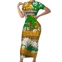 Equatorial Guinea Baobab Tree Short Sleeve Bodycon Dress with Tribal Patterns and Heritage Quote