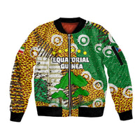 Equatorial Guinea Baobab Tree Sleeve Zip Bomber Jacket with Tribal Patterns and Heritage Quote