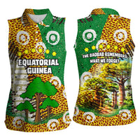 Equatorial Guinea Baobab Tree Women Sleeveless Polo Shirt with Tribal Patterns and Heritage Quote
