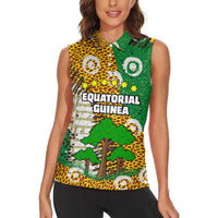 Equatorial Guinea Baobab Tree Women Sleeveless Polo Shirt with Tribal Patterns and Heritage Quote
