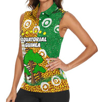 Equatorial Guinea Baobab Tree Women Sleeveless Polo Shirt with Tribal Patterns and Heritage Quote