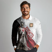 Knights Templar Long Sleeve Polo Shirt Crusader Warrior Full Armor Red Cross