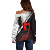 Knights Templar Off Shoulder Sweater Crusader Warrior Full Armor Red Cross