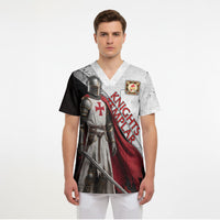Knights Templar Scrub Top Crusader Warrior Full Armor Red Cross