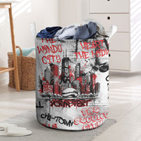 Personalized Chicago City Skyline Laundry Basket Urban Graffiti - Cloud Gate - Windy City Typography