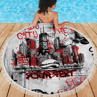 Personalized Chicago City Skyline Beach Blanket Urban Graffiti - Cloud Gate - Windy City Typography