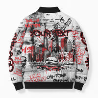 Personalized Chicago City Skyline Bomber Puffer Jacket Urban Graffiti - Cloud Gate - Windy City Typography