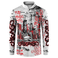 Personalized Chicago City Skyline Button Sweatshirt Urban Graffiti - Cloud Gate - Windy City Typography
