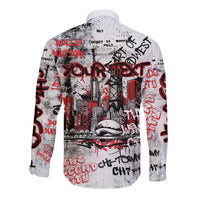 Personalized Chicago City Skyline Long Sleeve Button Shirt Urban Graffiti - Cloud Gate - Windy City Typography