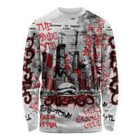 Personalized Chicago City Skyline Long Sleeve Shirt Urban Graffiti - Cloud Gate - Windy City Typography