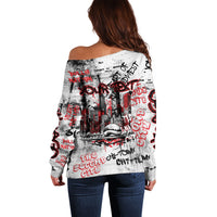 Personalized Chicago City Skyline Off Shoulder Sweater Urban Graffiti - Cloud Gate - Windy City Typography