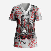 Personalized Chicago City Skyline Scrub Top Urban Graffiti - Cloud Gate - Windy City Typography