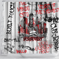 Personalized Chicago City Skyline Shower Curtain Urban Graffiti - Cloud Gate - Windy City Typography