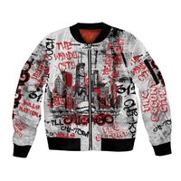Personalized Chicago City Skyline Sleeve Zip Bomber Jacket Urban Graffiti - Cloud Gate - Windy City Typography