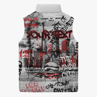 Personalized Chicago City Skyline Sleeveless Puffer Jacket Urban Graffiti - Cloud Gate - Windy City Typography