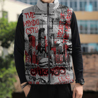Personalized Chicago City Skyline Sleeveless Puffer Jacket Urban Graffiti - Cloud Gate - Windy City Typography