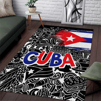 Cuba Flag Area Rug Black with Red White Blue Patriotic Graphics and Cultural Doodle Design - Wonder Print Shop