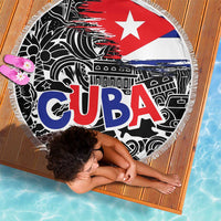 Cuba Flag Beach Blanket Black with Red White Blue Patriotic Graphics and Cultural Doodle Design - Wonder Print Shop