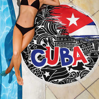 Cuba Flag Beach Blanket Black with Red White Blue Patriotic Graphics and Cultural Doodle Design - Wonder Print Shop