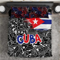 Cuba Flag Bedding Set Black with Red White Blue Patriotic Graphics and Cultural Doodle Design - Wonder Print Shop