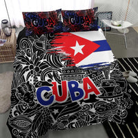 Cuba Flag Bedding Set Black with Red White Blue Patriotic Graphics and Cultural Doodle Design - Wonder Print Shop