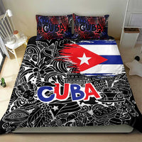 Cuba Flag Bedding Set Black with Red White Blue Patriotic Graphics and Cultural Doodle Design - Wonder Print Shop