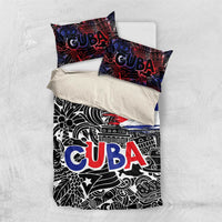 Cuba Flag Bedding Set Black with Red White Blue Patriotic Graphics and Cultural Doodle Design - Wonder Print Shop