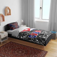 Cuba Flag Bedding Set Black with Red White Blue Patriotic Graphics and Cultural Doodle Design - Wonder Print Shop