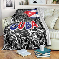 Cuba Flag Blanket Black with Red White Blue Patriotic Graphics and Cultural Doodle Design - Wonder Print Shop