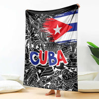 Cuba Flag Blanket Black with Red White Blue Patriotic Graphics and Cultural Doodle Design - Wonder Print Shop