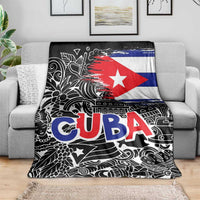 Cuba Flag Blanket Black with Red White Blue Patriotic Graphics and Cultural Doodle Design - Wonder Print Shop