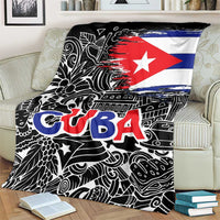 Cuba Flag Blanket Black with Red White Blue Patriotic Graphics and Cultural Doodle Design - Wonder Print Shop