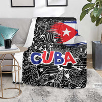 Cuba Flag Blanket Black with Red White Blue Patriotic Graphics and Cultural Doodle Design - Wonder Print Shop